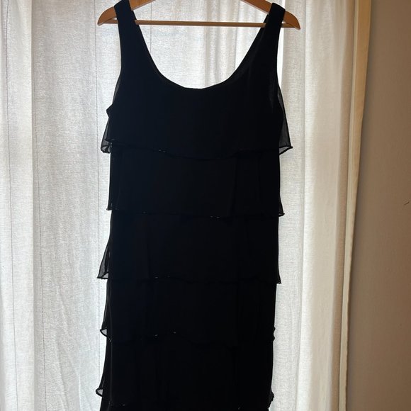 Glam RETRO/ VINTAGE black crepe with beaded fabric layering, sz 12 by PATRA. - Picture 4 of 4